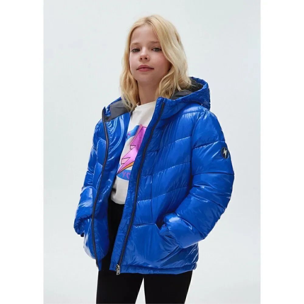 Mayoral Blue Metallic puffer jacket recycled fibers girl power size 8